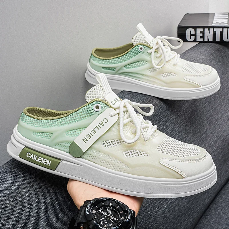 

Summer Mesh Sneakers For Men Mules Comfortable Breathable Men's Designer Shoes Fashion Half Shoes Man Slip-on Casual Sneakers