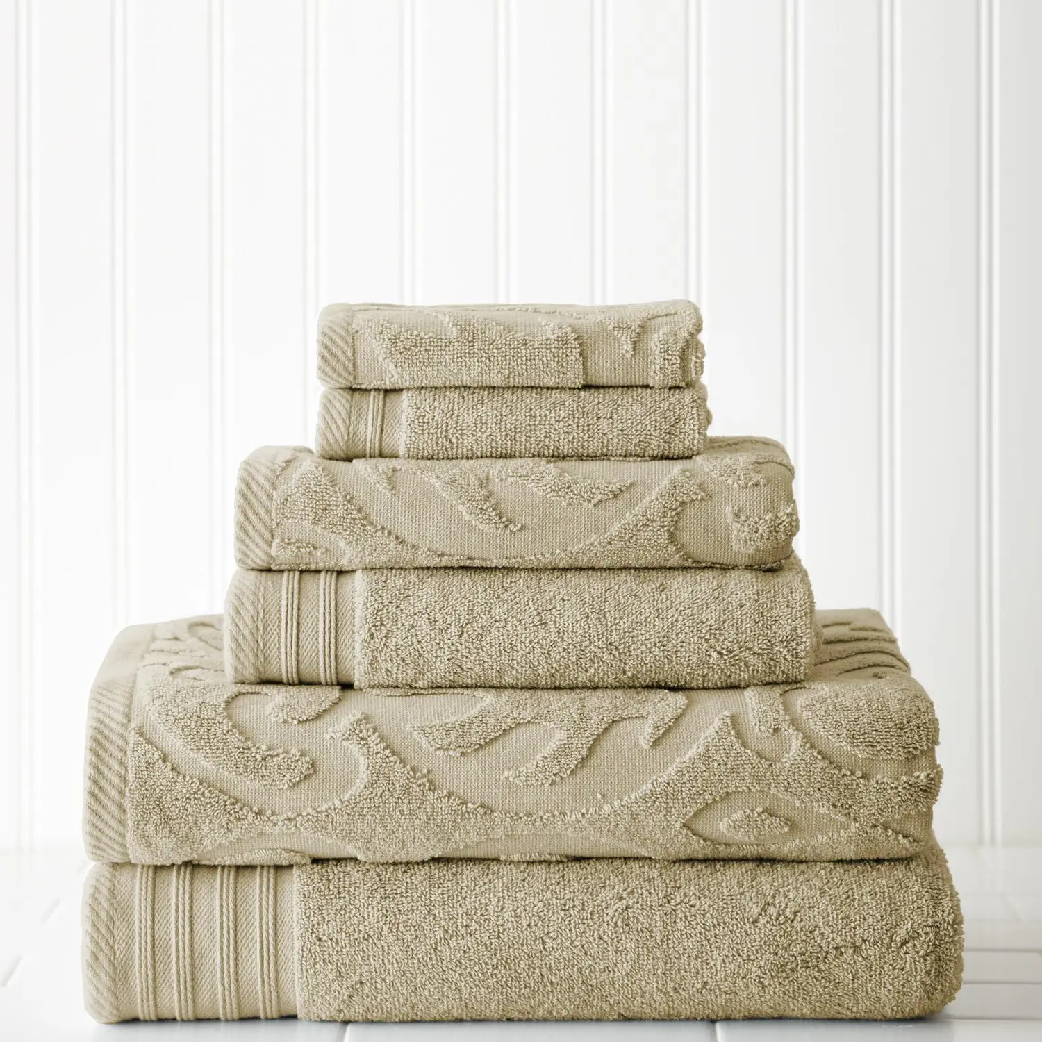 

Modern Threads 6 Piece Jacquard/Solid Towel Set-Medallion Swirl Taupe