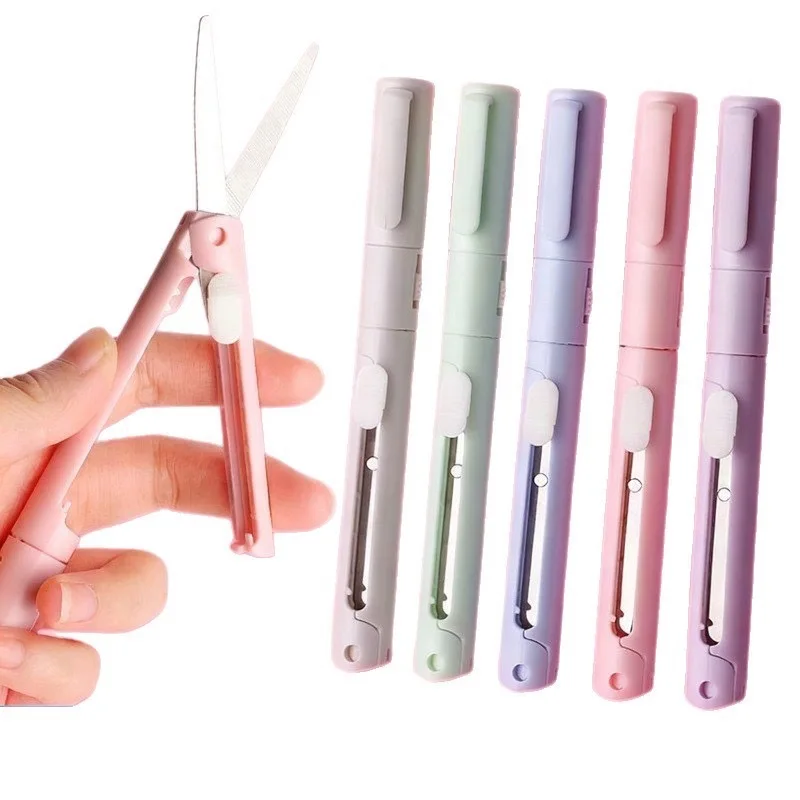 Tijeras y Cortador de Cerámica 2 en 1 con Forma de Bolígrafo, Retráctiles, Plegables, Mini Herramienta de Corte Portátil y Segura para Diario, Álbum de Recortes, Manualidades
