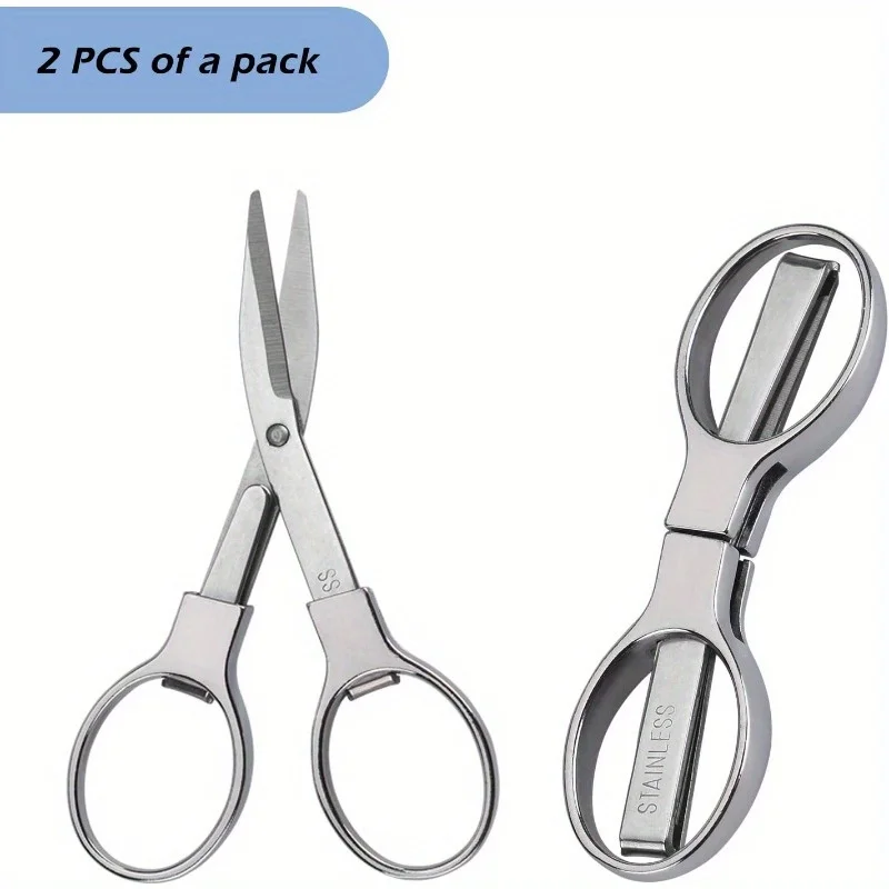 2Pcs Folding Scissors Portable Stainless Steel Telescopic Cutter Safety Foldable Pocket Badge Small Scissors for Home Office