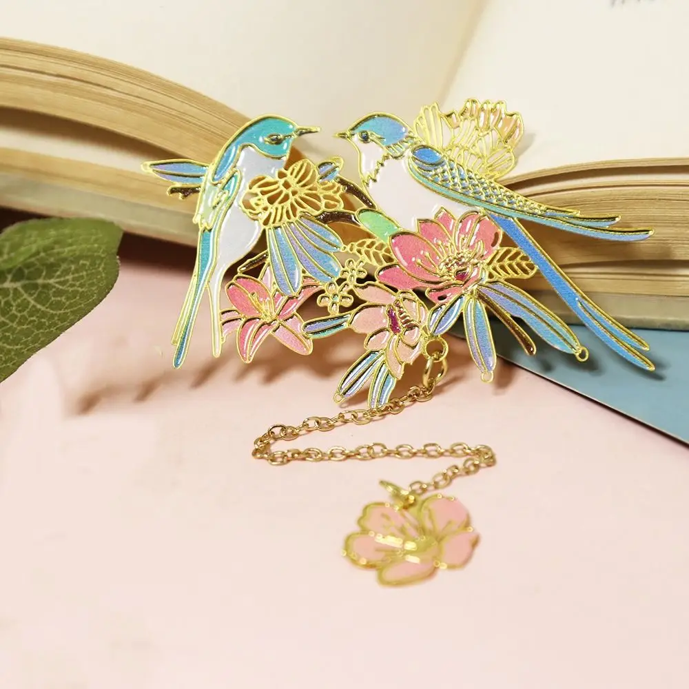 ドラゴン中国風ブックマークブリッドフラワーメタルブッククリップ漫画動物中空タッセルブックページマーカー