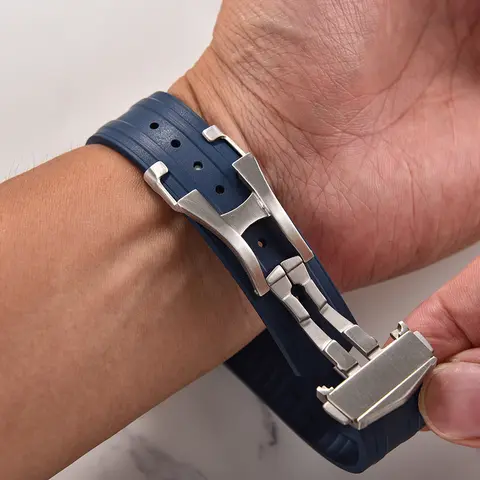 FKM gummiklockarmband med snabbkoppling 20 mm böjd ände för Omega Seamaster 300 dykarklocka ersättningsarmband uppgradering med vikbar klocka 10 best sales 20 mm klockarmband med böjd ände - №4