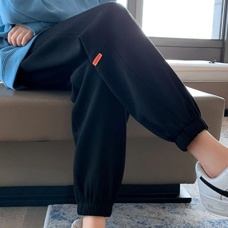 

Женские спортивные брюки больших размеров на флисовой подкладке, тонкие повседневные брюки-харланы, спортивные штаны с высокой талией в корейском стиле, осень-зима