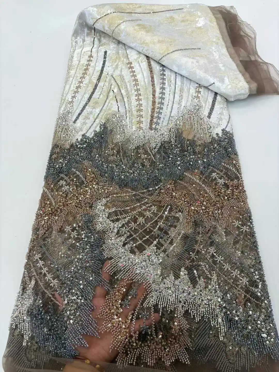 Luxury Beads Mesh Lace Fabrics Velvet Lace Nigerian African Tulle 2025 French Tulle Beaded Net Lace for Women Evening Dresses