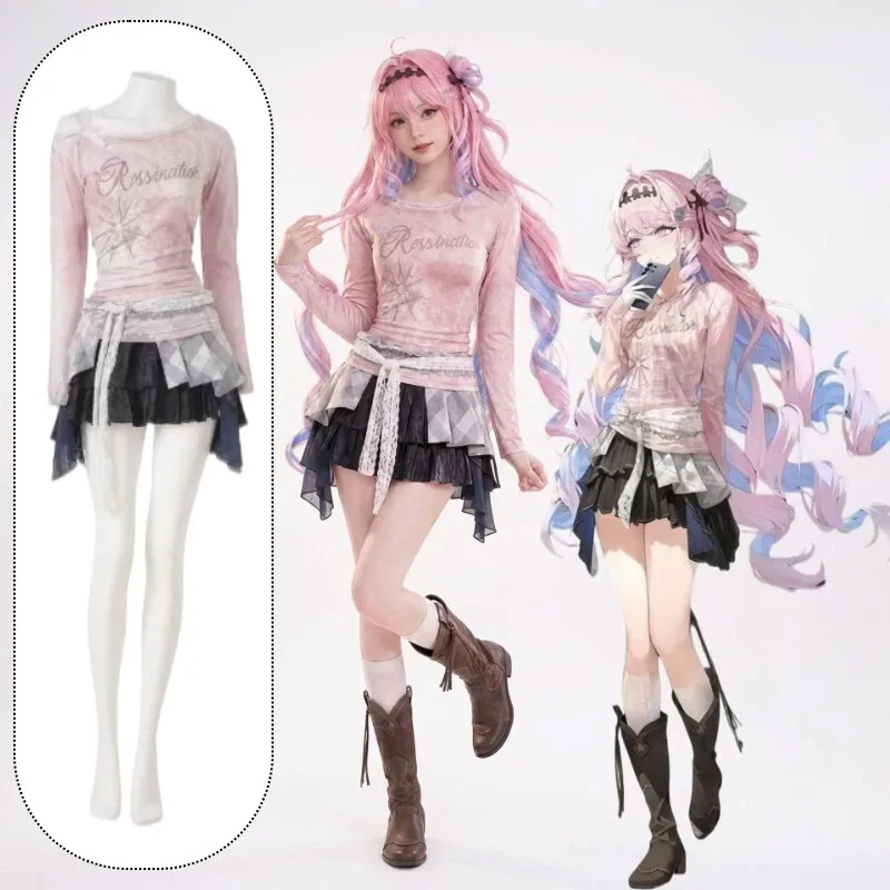 

Game Wuthering Waves Denia Cosplay Costume Daily Uniform Top Skirt Socks Suit for Women Halloween Anime Party Roleplay Outfit