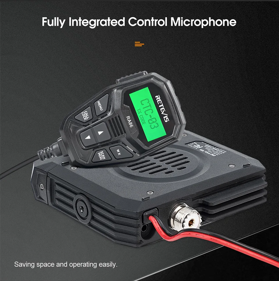 Retevis-walkie-talkie RA86 GMRS para coche, Radio bidireccional NOAA con micrófono de Control integrado de alta potencia de 20W/5W para vehículo al