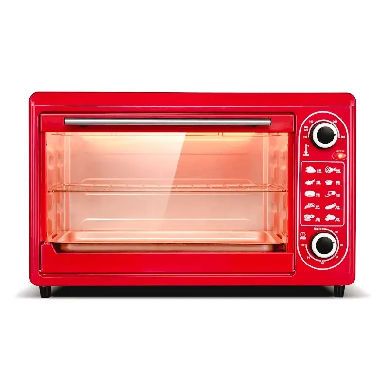 فرن كهربائي بسعة كبيرة 48 لتر، فرن خبز كعكة البيتزا لأجهزة المطبخ المنزلية باللغة الإنجليزية مع لوحة التشغيل وقابس الاتحاد الأوروبي