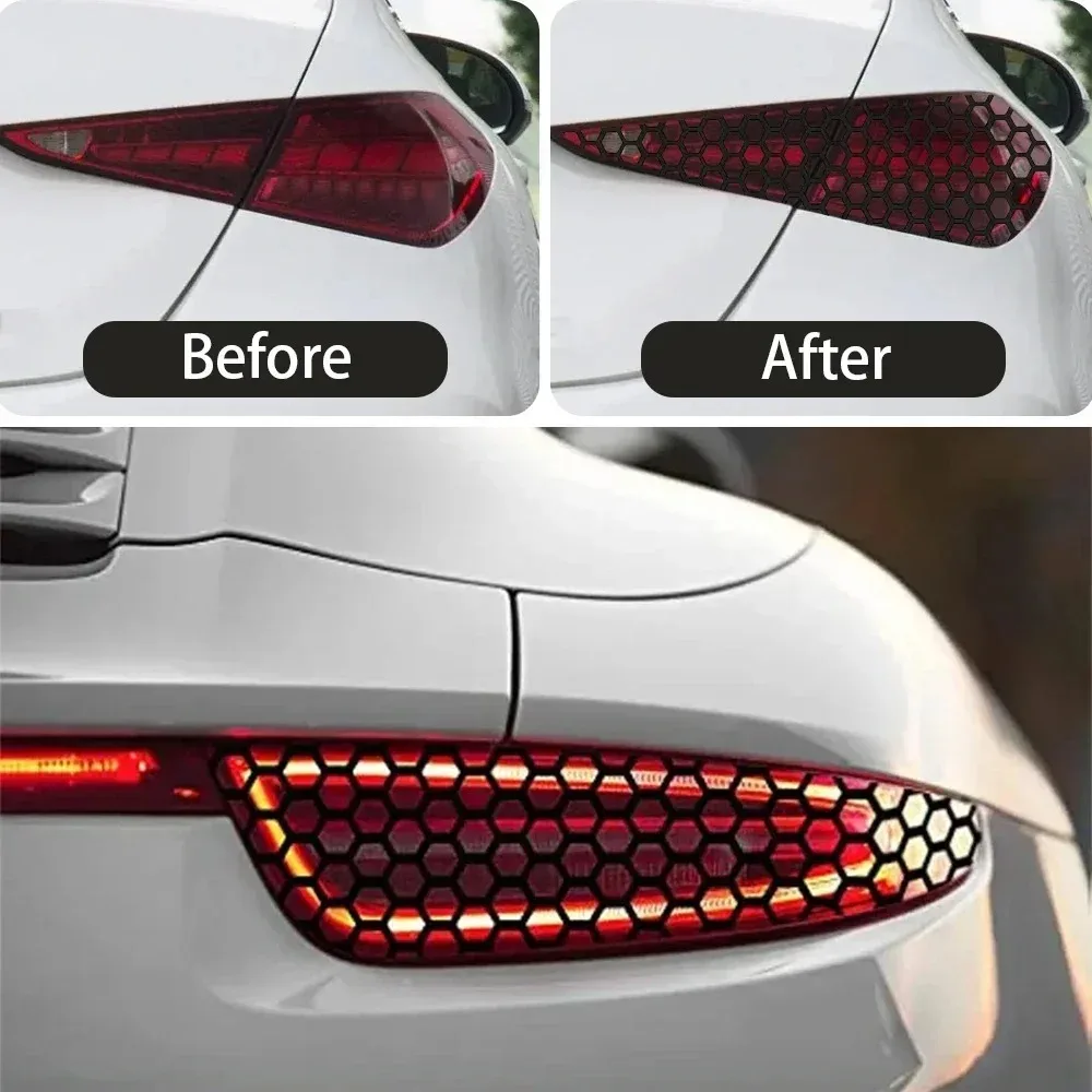 Car Front Rear Tail Light Lamp Honeycomb Stickers 48cmx30cm Universal Auto Stylish Tail Lights Film Protector Car Accessories