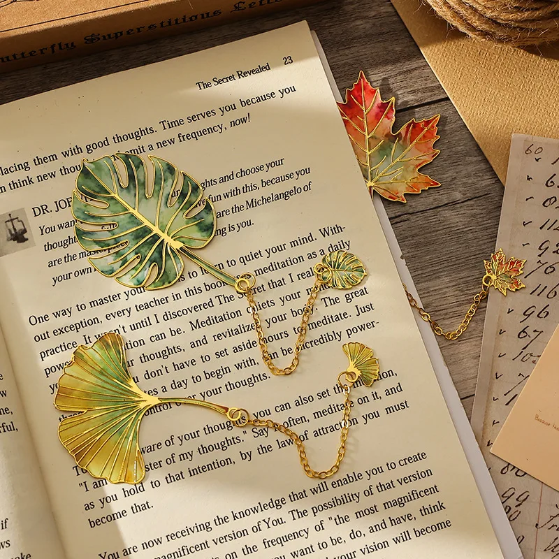 Metal Leaf Bookmark Metallic Maple Leaf Bookmark Ginkgo Leaf Bookmark  For Book Lovers Reading Gift view 5