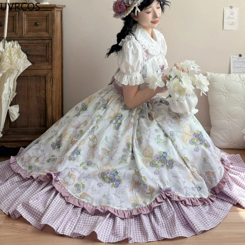 Japanese Sweet Lolita Jsk Dress Women Vintage Elegant Ruffles Lace Bow Strap Dresses Harajuku Y2k Kawaii Tea Party Mini Dresses view 4