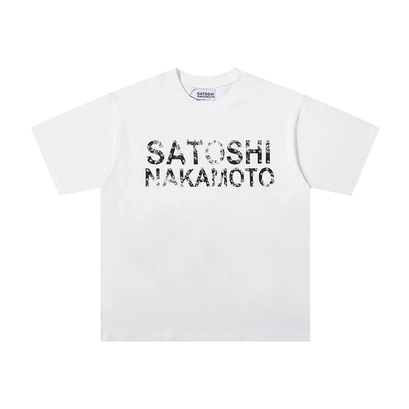 High Street Satoshi Nakamoto T-Shirt 100% Cotton Iron Stud Print Men Women Loose Casual Top Short Sleeve