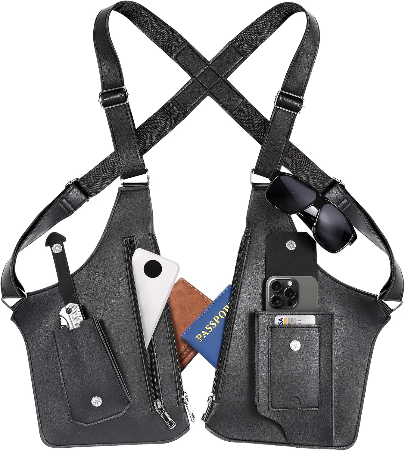 Image of Taktische Doppelschulter-Achselhöhlentasche Diebstahlsicherer Versteckter Umhängetasche Verstellbare Multitaschen-Brusttasche für Männer