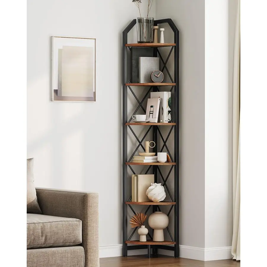 

6Tier Corner Shelf, Industrial Corner Bookshelf, 71.2 Corner Storage Stand, Plant Stand Display Shelf, Corner Bookcase for Bedr