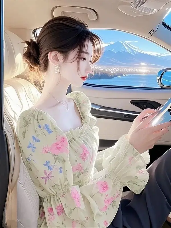 فريد من نوعه الأزهار طباعة الشيفون irt المرأة Sle أوائل الربيع سوبر ular جرس Sve النسخة الكورية سليم صالح irt #4