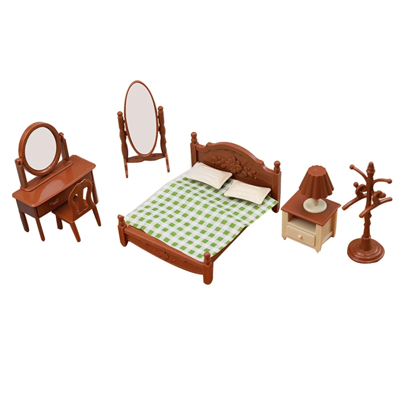 

1:18 Simulation Mini Bedroom Bed Dresser Set Decoration Dollhouse Children Play House Toys