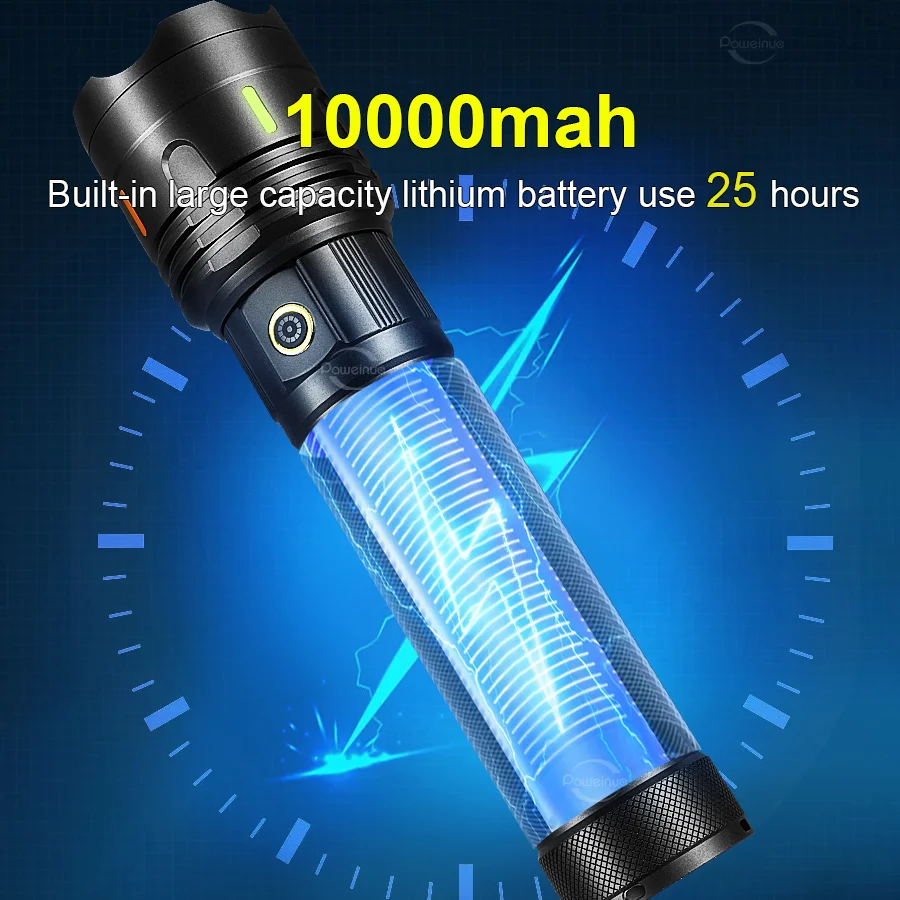 2025 مصباح يدوي LED فائق القوة 5000000 LM عالية الطاقة الشعلة USB قابلة للشحن التكتيكية مصباح يدوي طلقة طويلة 5 كجم الصيد Lantren