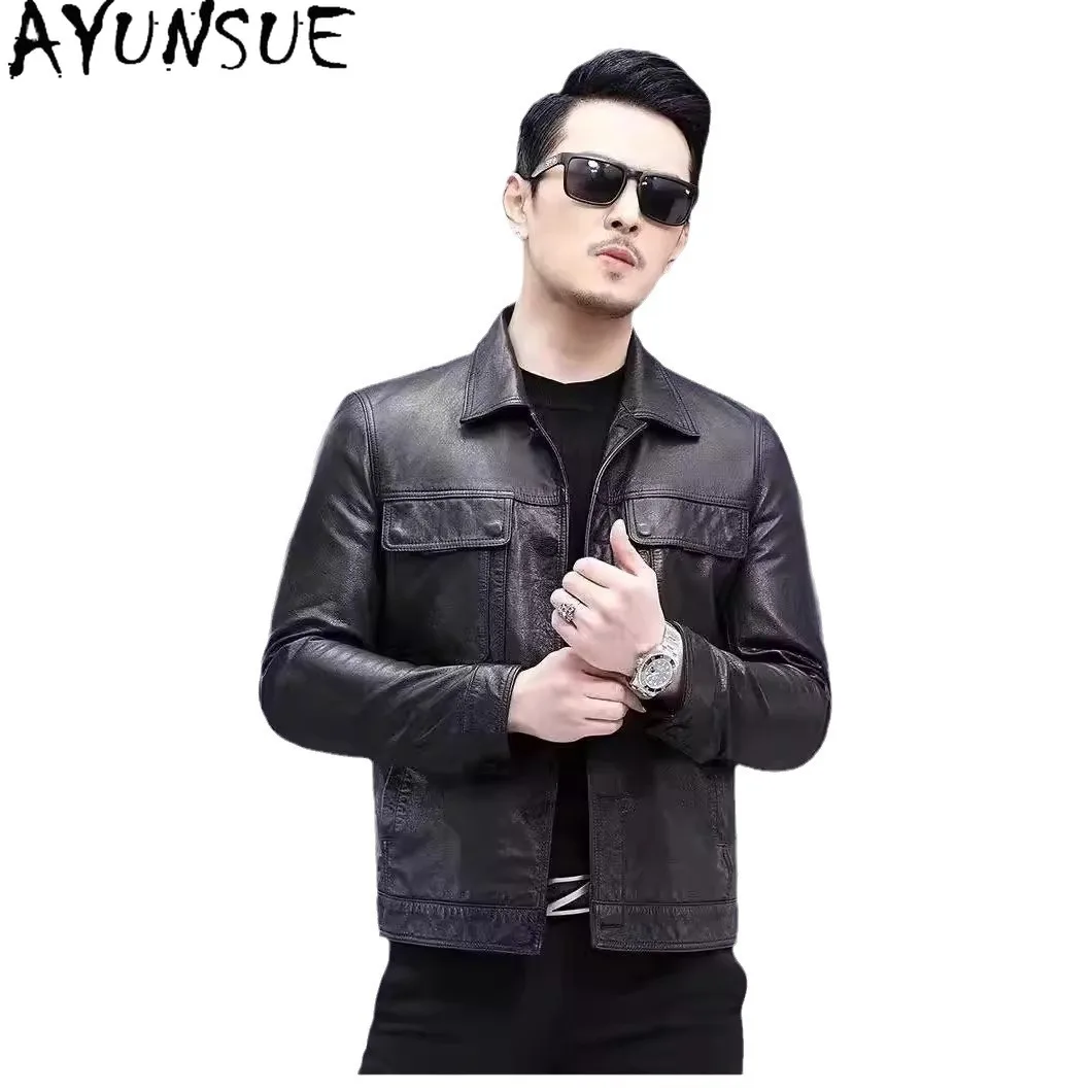 

AYUNSUE Real Leather Jacket Men Spring Autumn Mens Clothes Motocycle Jackets Oil Wax Cowhide Coat New in Coats Jaqueta De Couro