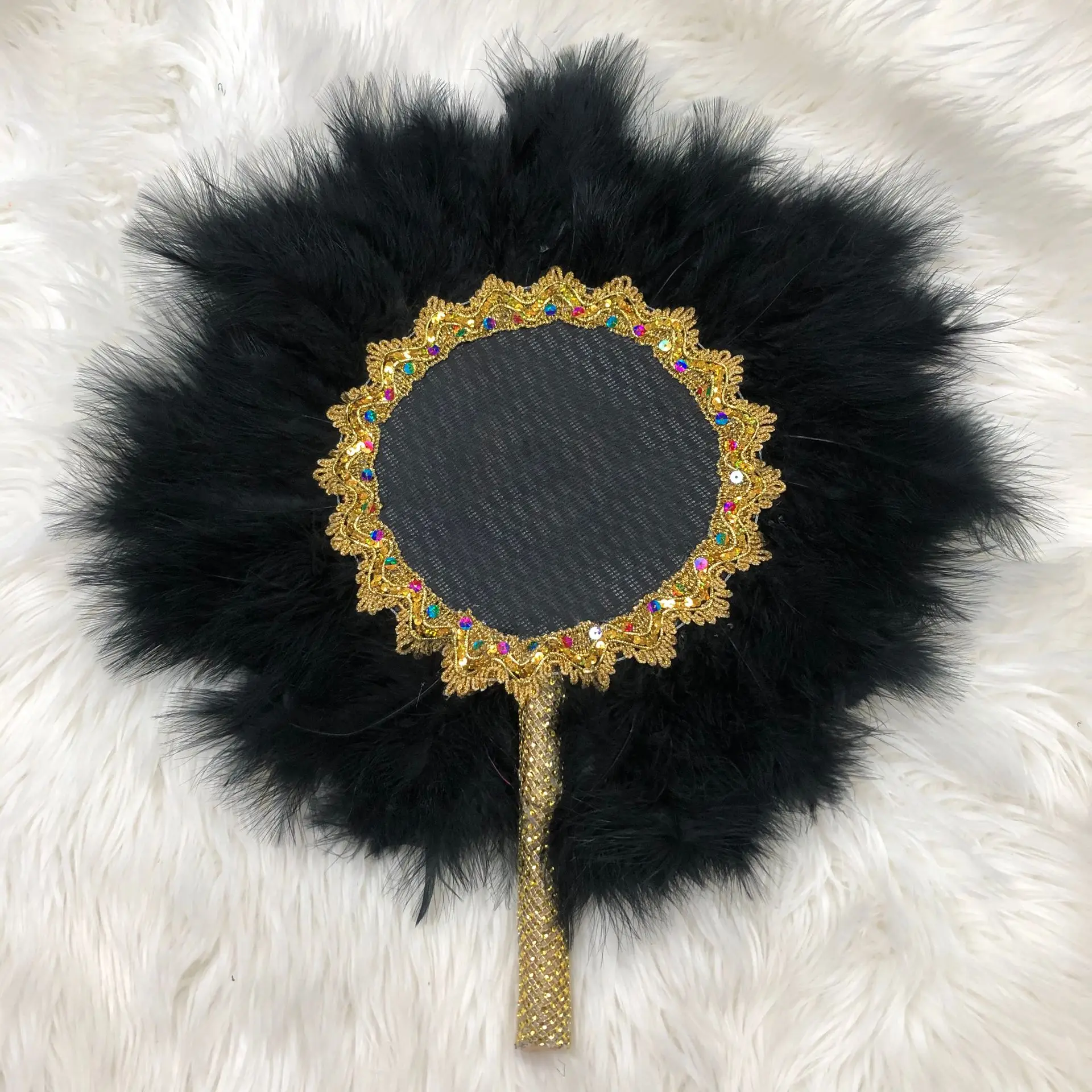 One-Side African Turkey Feather Hand Fan for Bridal Wedding Handmade Nigerian Handfan Eventaille Mariage Hand Held Fans