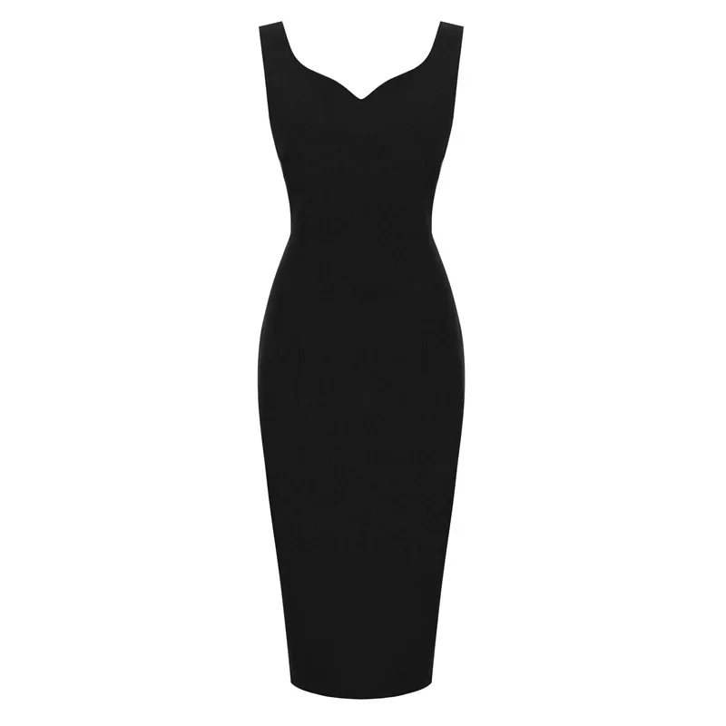 2024 New Sexy Sweetheart Neck Sleeveless Office Midi Pencil Dresses for Women\'s Y2K Vintage Red Solid Elegant Slim Bodycon Dress