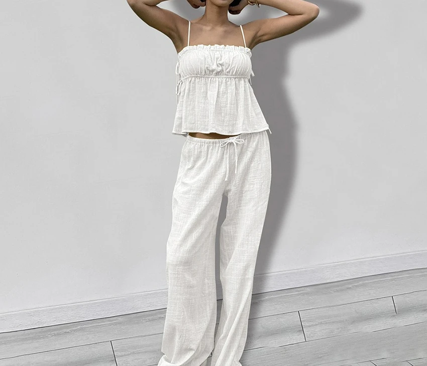 

2026 Summer New Fashion Pure Cotton Comfortable Soft Suspenders Trousers Pajamas Two-piece Loungewear