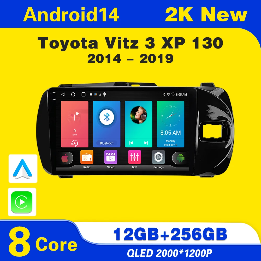 Android 14 For Toyota Vitz 3 XP 130 2014 - 2019 android Auto Multimedia Car Video Player radio Navigation BT Head Unit Radio