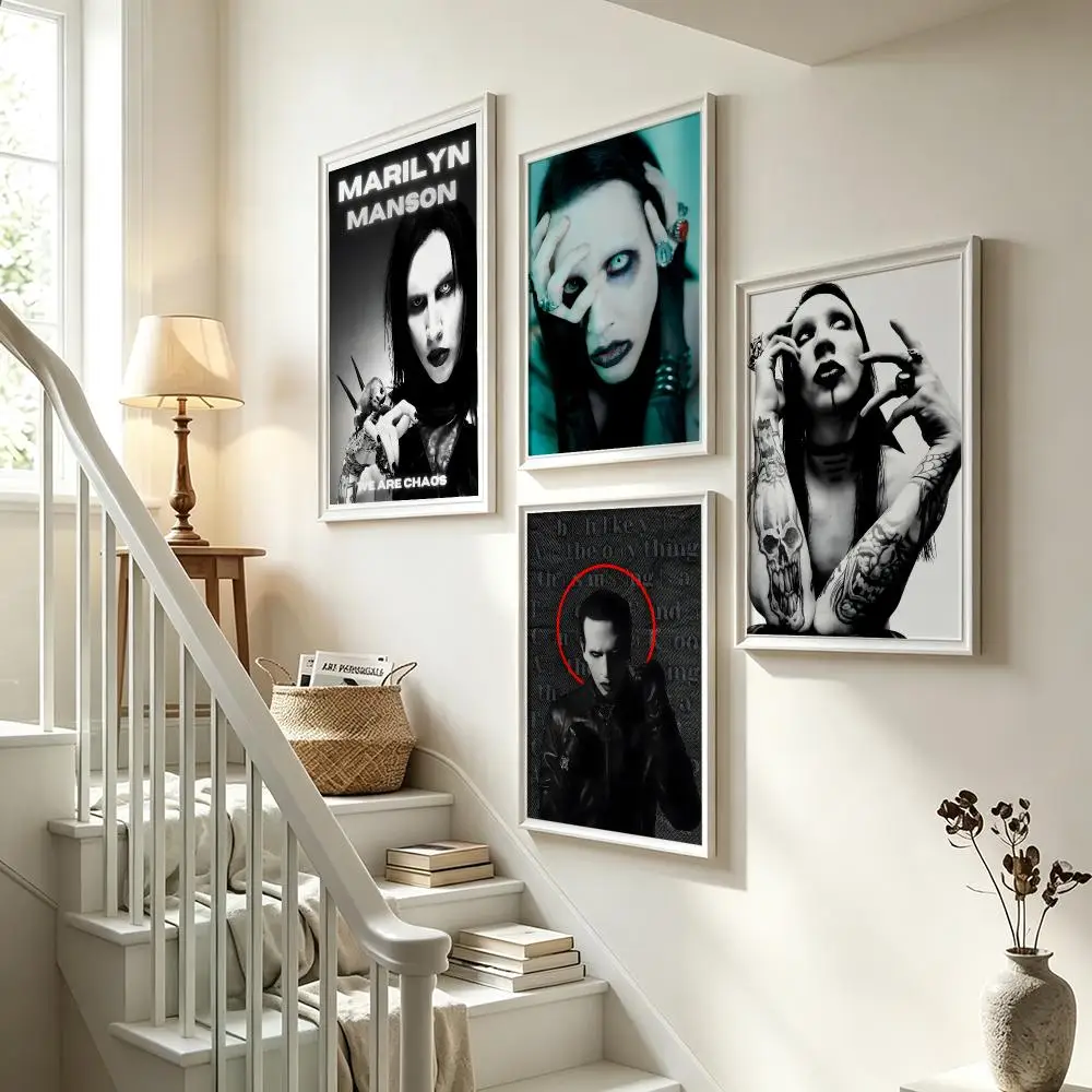 music Marilyn Manson Poster Poster HD Waterproof Self-adhesive Art Print Wall Decor for Bedroom Living Room Gift