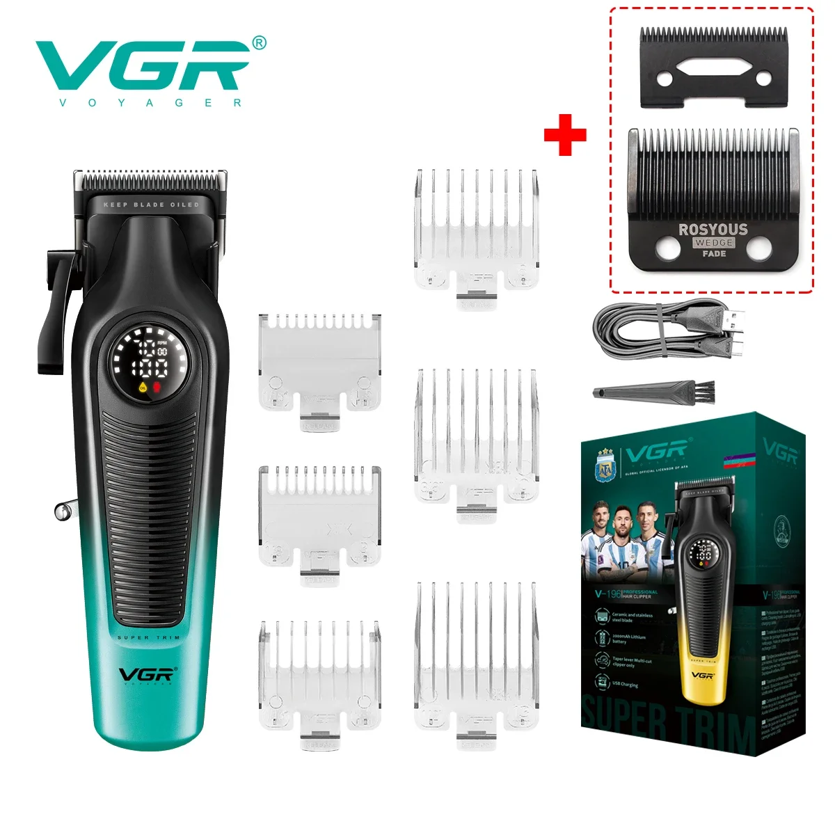 VGR 196 Professionelle Haarschneidemaschine, DLC-Klinge, LED-Anzeige, kabellose USB-Keramikklinge, Herren-Haarschneidemaschine, Haarschneidemaschine