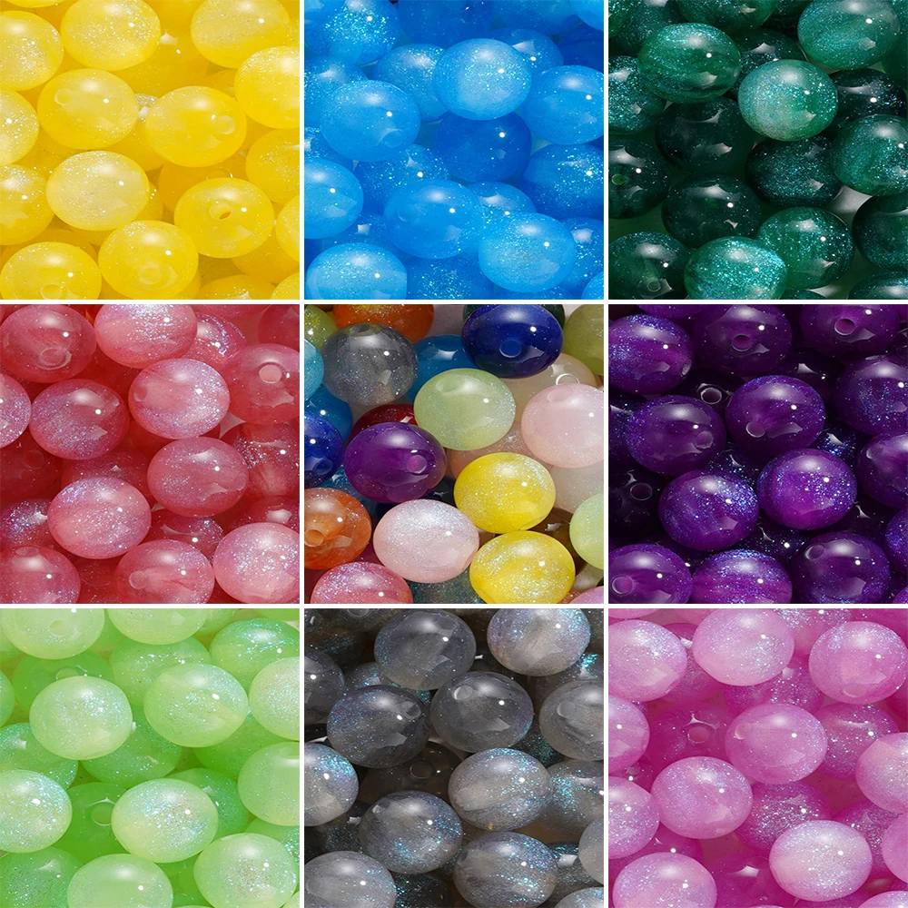 

10pcs 8/12mm Colorful Resin Round Bead Shining Spacer Loose Beads for DIY Handmade Necklace Jewelry Making Accessories