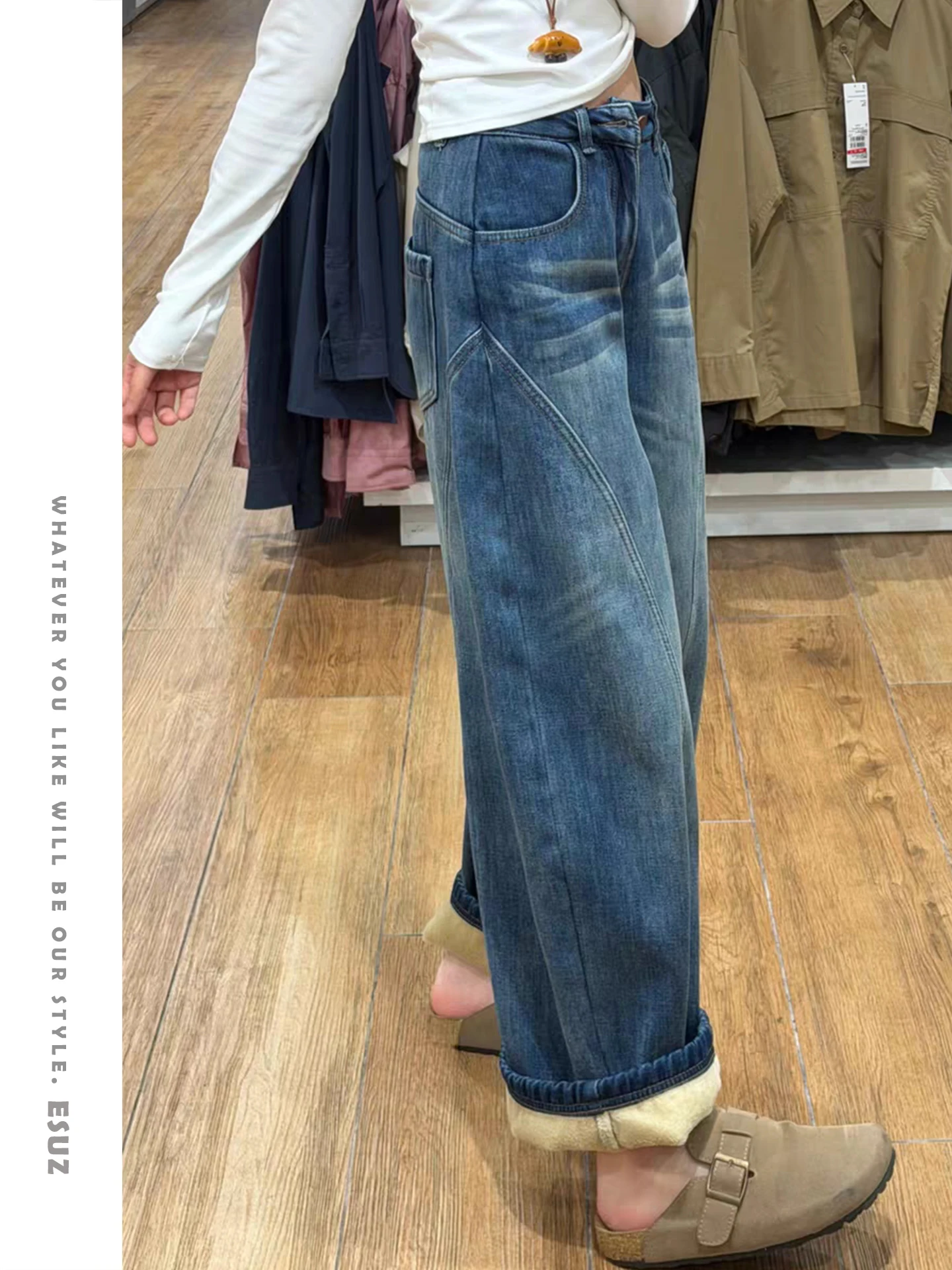 

Offcat American High Street Fleece Lined Wide Leg Denim Jeans Women's Autumn Winter New High Waist Loose Silhouette Knife