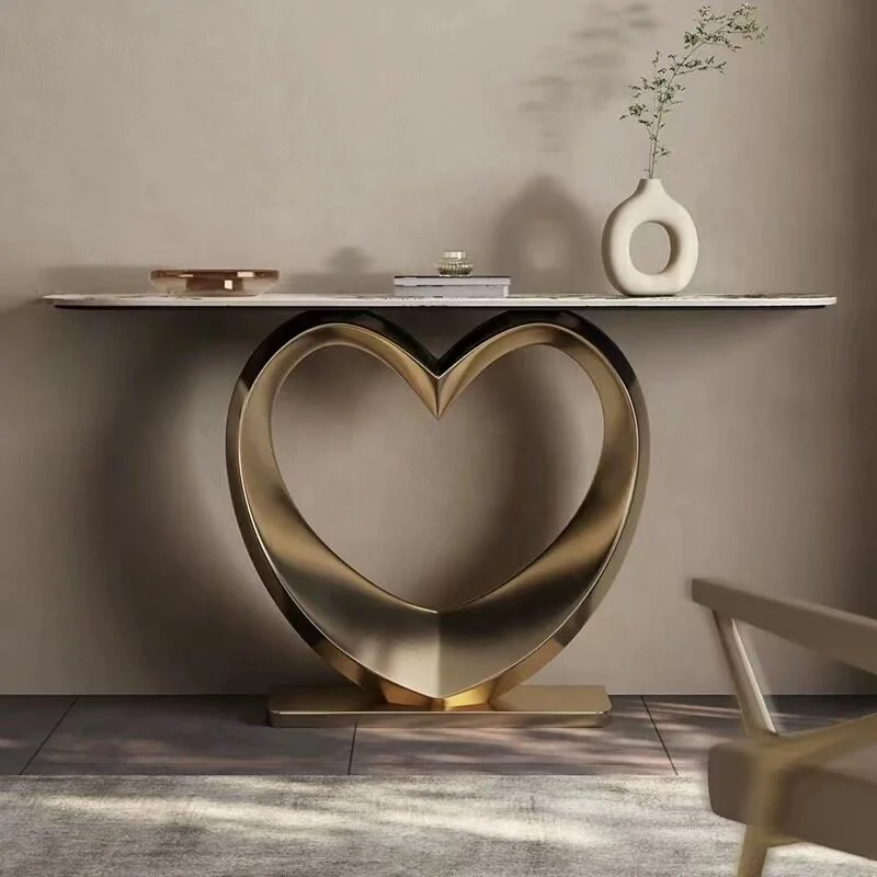 

#Stainless Steel Mirrored Minimalist Entryway Console Table Modern Simple Italian-style Light Luxury Stone Slab Desk Wall