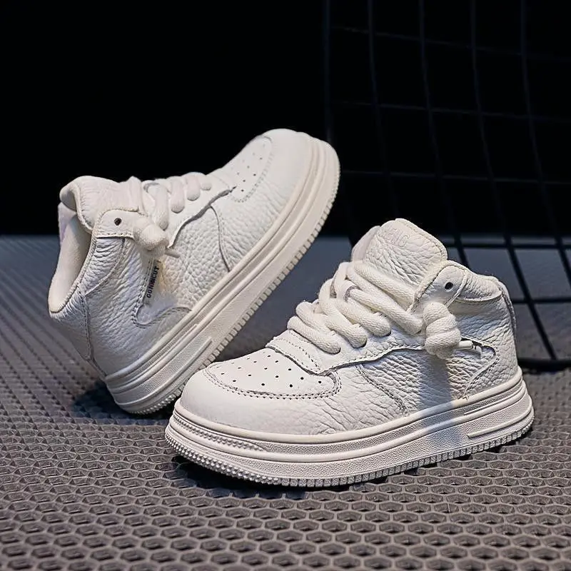 

Kids Fleece Lined Sneakers Mid High Top Casual Shoes for Boys Girls Winter 2026 Warm Lining White Board Shoes Parent Child