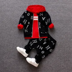 2023Spring autumn new boys zipper shirt three piece set children baby full printed letters hooded long-sleeved hoodie set 1 3 4Y