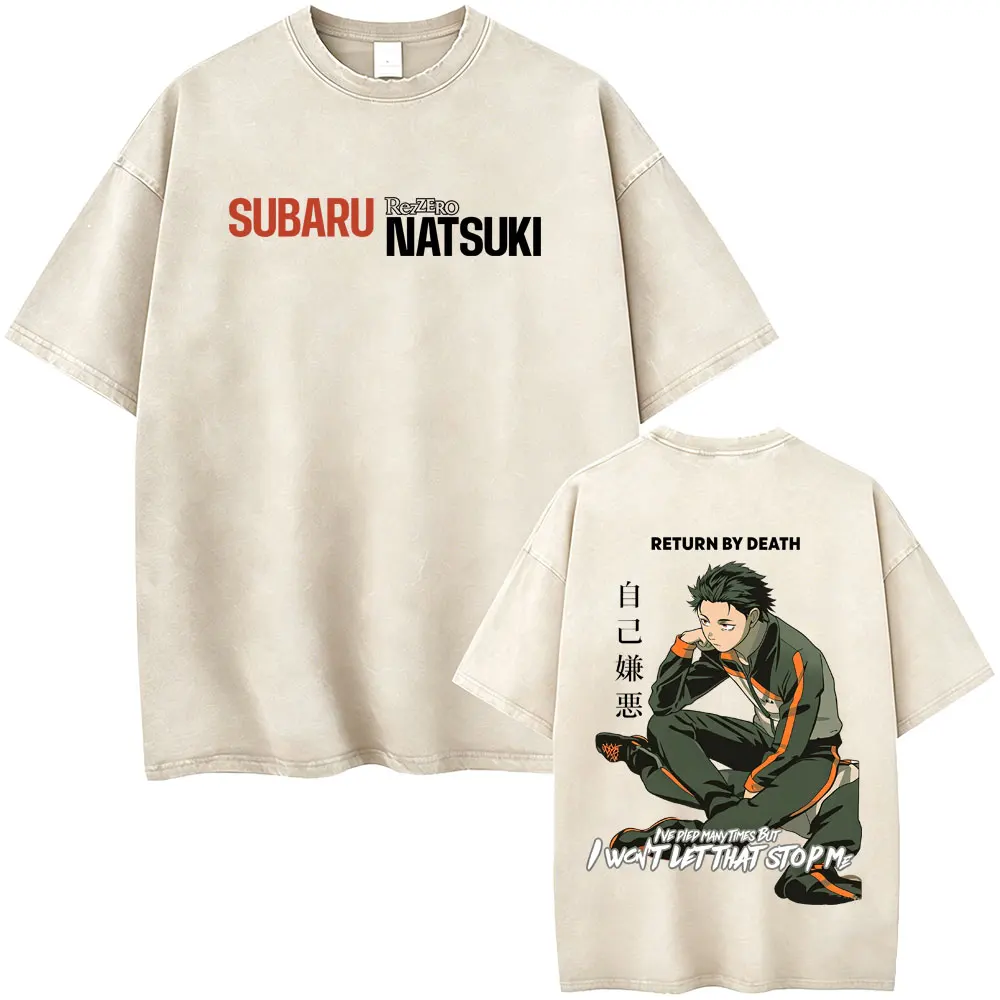 Washed Vintage Anime Re:ZERO Starting Life in Another World Natsuki Subaru Graphic T-shirt Men Women Manga Oversized T-shirts
