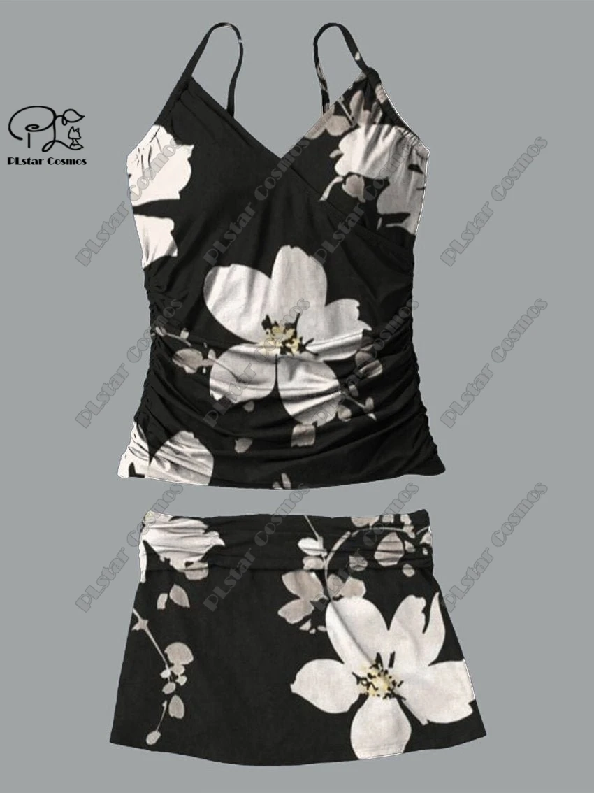 Minifalda con tirantes y estampado floral para mujer, traje de baño de dos piezas con cuello en V, para vacaciones y viajes, novedad de verano, Q-22