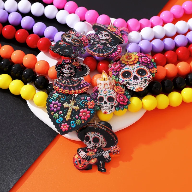 Day of the Dead, Halloween, Catalina, Skull Candy, Skull, Marigold, Tag, Beaded Necklace, Gothic Style