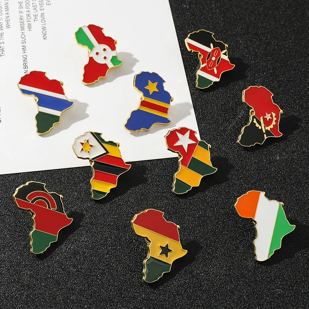 Hip-hop Africa Map Enamel Pins Brooches Ethnic Jewelry Ghana Congo Sudan Somalia Uganda Zimbabwe Zambia Liberia Map Brooch