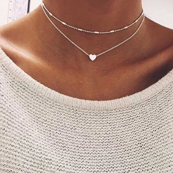 Tiny Heart Choker Necklace for Women Silver Color Chain Smalll Love Necklace Pendant on neck Bohemian Minimalist Jewelry