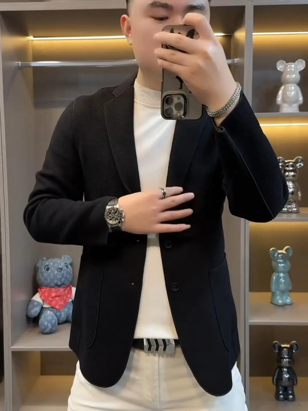 

Мужской шерстяной костюм Ele Busin: новая модная коллекция весна-осень, стильный, трендовый, с длинными рукавами, на пуговицах, приталенный крой