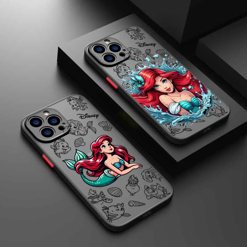 Disney Linda La Sirenita para iPhone 17 Air 16E 16 15 14 13 12 11 8 7 mini Pro Max Plus Funda de teléfono suave translúcida esmerilada