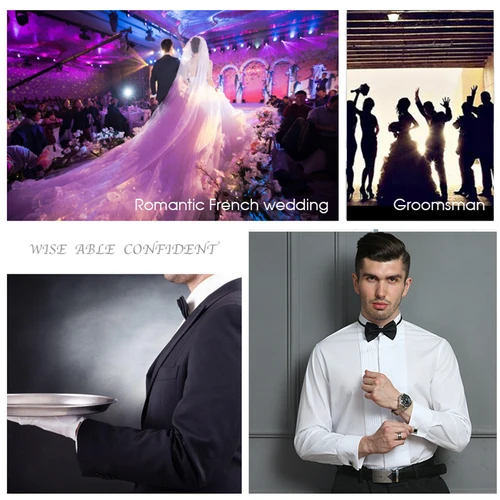 Imagen 2 del producto Esmoquin de boda para hombre, camisa de vestir de manga larga, gemelos franceses, pliegue de cola de golondrina, diseño de botones oscuros, caballero, blanco, rojo, negro