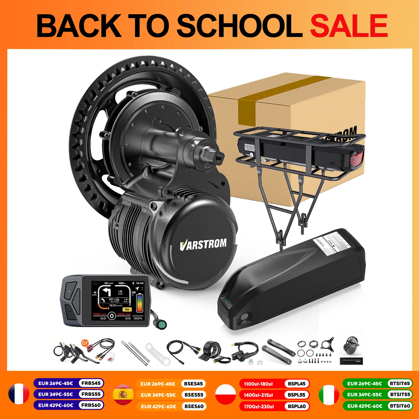 Tongsheng TSDZ16 TSDZ8 TSDZ2B 250W 500W 750W 1000W Kit Ebike 48V Sensore di coppia del motore Motore centrale con batteria al litio Ebike 20Ah