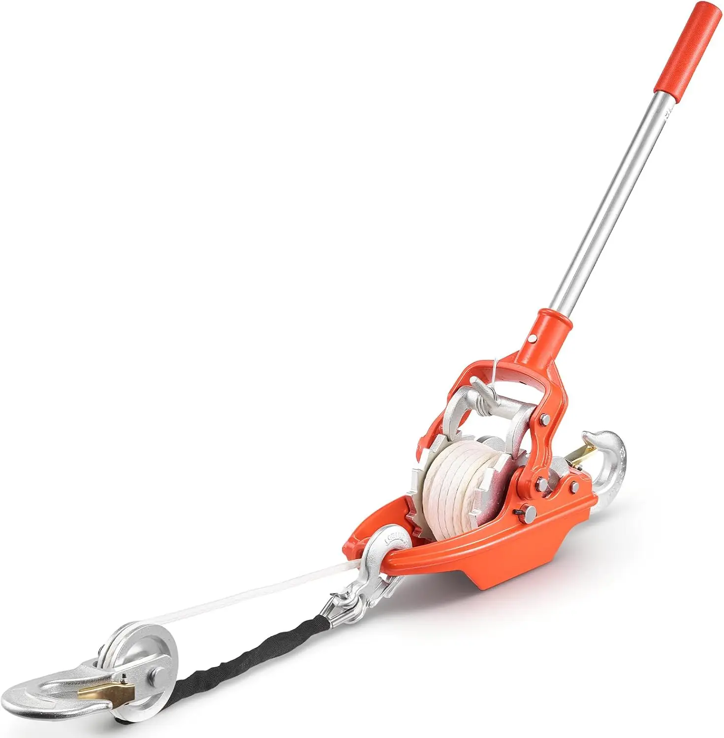 Rope Puller, 6614 lbs Pulling Capacity, Heavy Duty Ratchet Power Puller Tool with 35 ft of 0.3 in Diameter Rope & 2 Hooks, Come