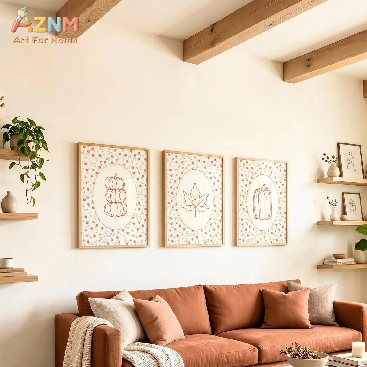 AZNM Autumn Pumpkin Maple Leaf Florals Canvas Prints Poster Rustic Cozy Farmhouse Thanksgiving Art Prints Fall Home Decor