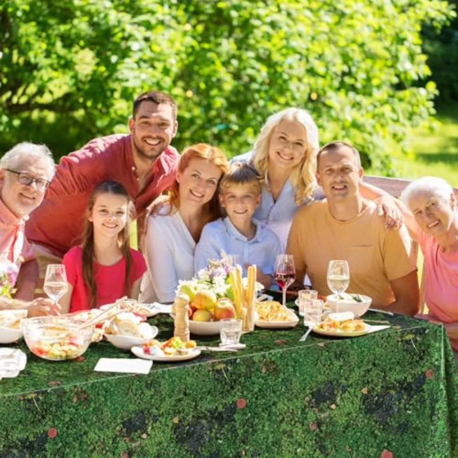 3 قطعة مفرش المائدة البلاستيكية الطحلب الأخضر 108x54 بوصة أوراق العشب غطاء الطاولة مفرش المائدة القابل للتصرف لطاولة مستطيلة الغابات يونيو