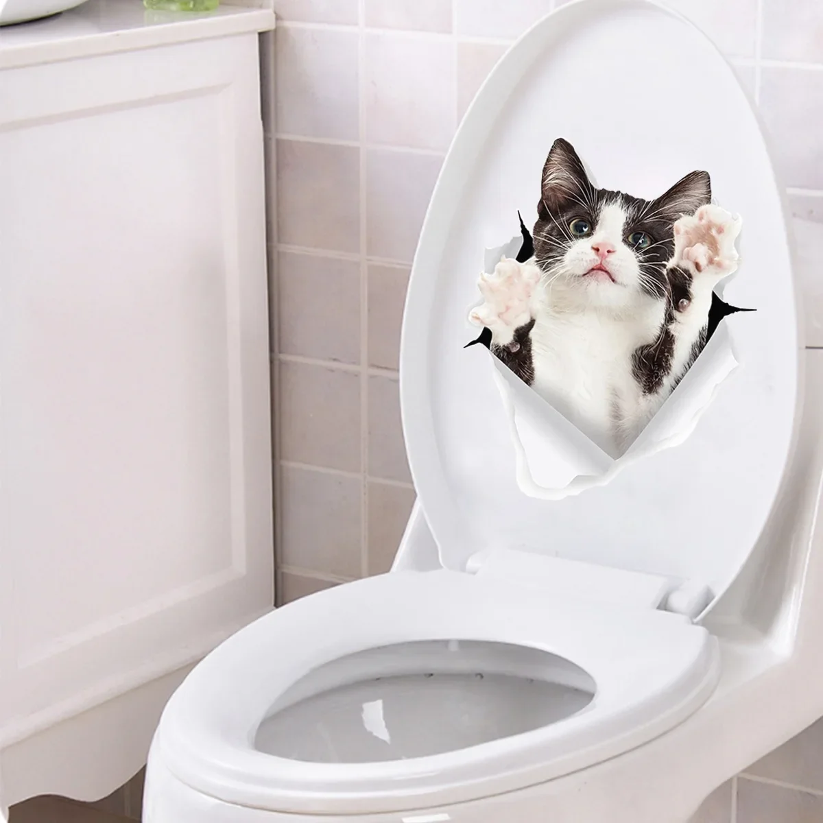 Vivid 3d Hole Funny Cat Dog Toilet Stickers Diy Wc Washroom Home Decoration Cute Kitten Puppy Pet Animals Wall Art Decals