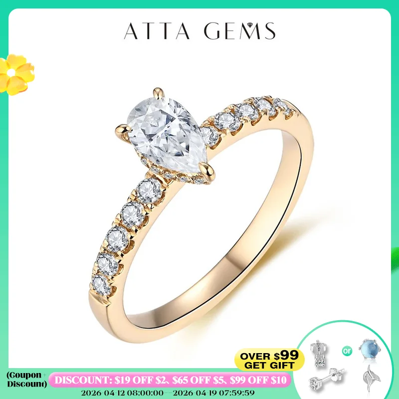 

Attagems New 5*7mm Moissanite 10k Yellow Gold Pear Shape Engagement Ring Promise Wedding Rings For Women Trends Jewelry Gift