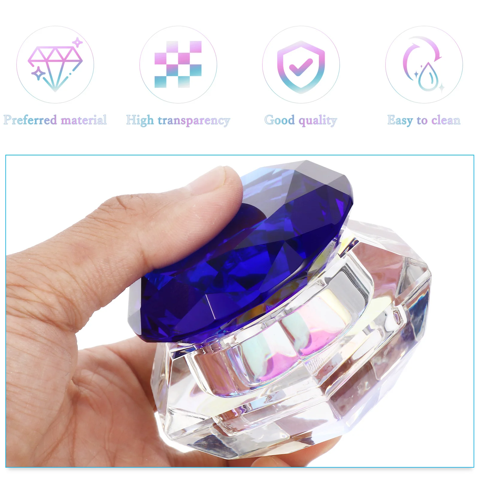 

Small Crystal Glass Container with Diamond Shape Cap for Nail Art Manicure Cream Lip Gloss Portable Storage Jar