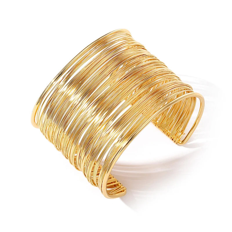 Punk Exaggerated Gold Color Opening Wires Bracelets for Women Hip Hop Simple Vintage Cuff Bangles Trendy Party Casual Jewelry