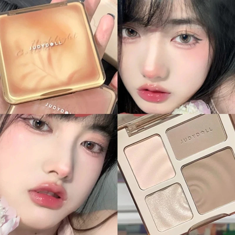 Judydoll 3d Highlighter Contour Bronzer 4 in 1 Palette Nude Makeup Natural Color Rendering Long-Lasting Waterproof Cosmetics