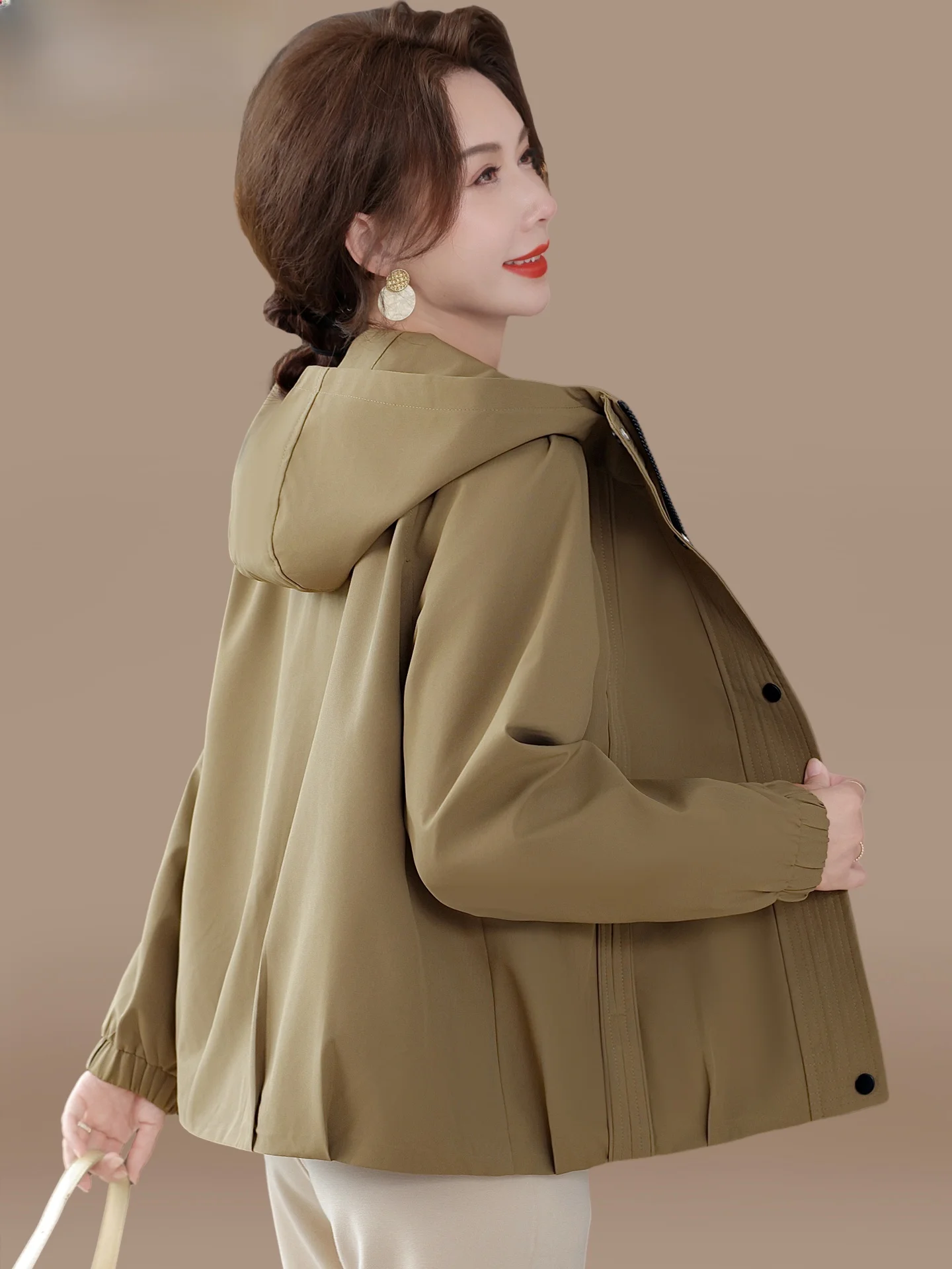 

Casual Sle ort Coat for Mom Spring Autumn Faionable Women's Jaet Middle-Aged And ly New Sle Leisure Top
